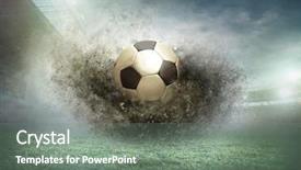  Presentation with football field - PPT layouts consisting of soccer ball on a football background and a gray colored foreground