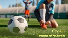  Presentation with team training - PPT theme consisting of soccer-ball-on-grass background and a tawny brown colored foreground