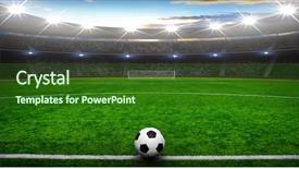  Presentation with stadium - Cool new PPT layouts with soccer ball on green stadium backdrop and a forest green colored foreground