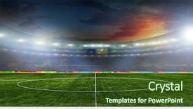  Presentation with base ball field - Amazing slides having soccer ball on the field backdrop and a tawny brown colored foreground