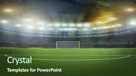  Presentation with base ball field - Presentation theme with soccer ball on the field background and a tawny brown colored foreground