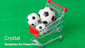 Presentation with soccer field - Audience pleasing theme consisting of soccer-balls-in-shopping-cart backdrop and a ocean colored foreground