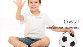  Presentation with show - PPT theme featuring soccer boy show five finger background and a  colored foreground