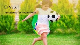  Presentation with grad ball - Presentation theme with soccer camp - little active football fan running background and a yellow colored foreground