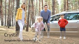  Presentation with pine forest - PPT layouts featuring soccer camp - young couple with their little background and a coral colored foreground