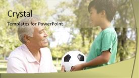  Presentation with football coach - Colorful slides enhanced with soccer coach - grandfather and grandson in park backdrop and a soft green colored foreground