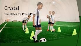  Presentation with football coach - PPT theme featuring soccer coach - one of boys in football background and a lemonade colored foreground