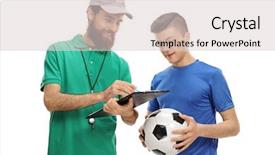  Presentation with coach - Beautiful presentation theme featuring soccer coach advising a teenage backdrop and a lemonade colored foreground