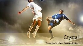  Presentation with football plays - Audience pleasing PPT theme consisting of two football players in jump backdrop and a yellow colored foreground