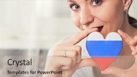  Presentation with russia flag - Slide deck enhanced with soccer cup russian - young woman with gingerbread heart background and a soft green colored foreground