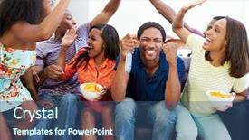  Presentation with friends - Amazing slide deck having soccer fan - group of friends sitting backdrop and a ocean colored foreground