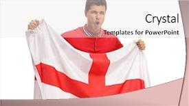  Presentation with english - Cool new presentation theme with world englishes - euphoric soccer fan holding backdrop and a sky blue colored foreground
