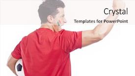  Presentation with supporting - Presentation design with soccer fan supporting his team background and a sky blue colored foreground