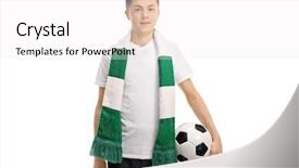  Presentation with football field or soccer field - Presentation design with soccer fan with a scarf background and a white colored foreground