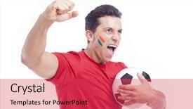  Presentation with soccer fans - Amazing presentation theme having soccer fans - portrait of a man supporting backdrop and a red colored foreground
