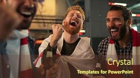  Presentation with victory team - Audience pleasing PPT theme consisting of soccer-fans-cheering-for-favourite backdrop and a tawny brown colored foreground