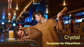  Presentation with soccer fans - PPT layouts featuring soccer-fans-fighting-at-sport background and a tawny brown colored foreground