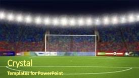  Presentation with football stadium - Amazing slide deck having soccer field - football stadium before the match backdrop and a tawny brown colored foreground