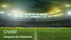  Presentation with soccer fans - Colorful presentation design enhanced with soccer field - stadium with fans the night backdrop and a tawny brown colored foreground