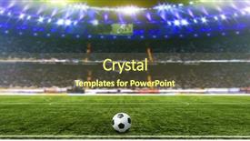  Presentation with soccer fans - PPT theme having soccer field - stadium with fans the night background and a violet colored foreground