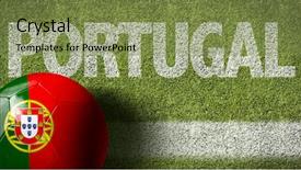  Presentation with soccer field - Audience pleasing slide set consisting of soccer field with the text portugal backdrop and a seafoam green colored foreground