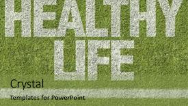  Presentation with environment health safety quality text - Cool new slide set with soccer field with the text backdrop and a seafoam green colored foreground