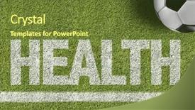  Presentation with environment health safety quality text - Beautiful slide set featuring soccer field with the text backdrop and a tawny brown colored foreground