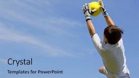  Presentation with goalie - Amazing presentation theme having soccer football goalie making diving save backdrop and a light blue colored foreground