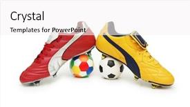  Presentation with football field or soccer field - Cool new presentation theme with soccer footwear and color footballs backdrop and a  colored foreground