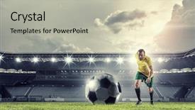  Presentation with forward - Slides featuring soccer-forward-player-mixed-media background and a light gray colored foreground