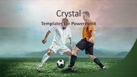  Presentation with football plays - Beautiful presentation design featuring soccer game - two football players with ball backdrop and a soft green colored foreground