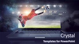  Presentation with soccer - PPT theme with soccer goalkeeper in action mixed background and a navy blue colored foreground