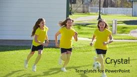  Presentation with football girls - PPT theme consisting of soccer in a park turf background and a yellow colored foreground