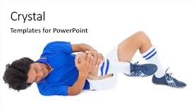  Presentation with football blue - Amazing PPT theme having soccer injury - football player in blue lying backdrop and a white colored foreground