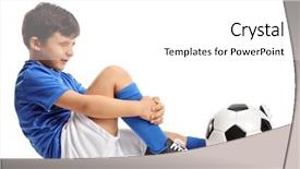  Presentation with soccer injury - Beautiful presentation theme featuring soccer injury - injured little footballer holding his backdrop and a white colored foreground