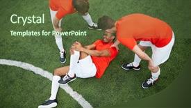  Presentation with football players field - Slides featuring soccer injury - two young football players background and a tawny brown colored foreground