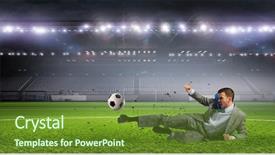  Presentation with media - Cool new PPT theme with soccer leadership - businessman kicking ball mixed media backdrop and a tawny brown colored foreground