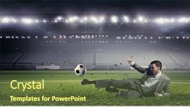  Presentation with leadership - Colorful PPT theme enhanced with soccer leadership - businessman kicking ball backdrop and a tawny brown colored foreground