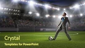  Presentation with leadership - Beautiful slides featuring soccer leadership - businessman kicking ball backdrop and a tawny brown colored foreground