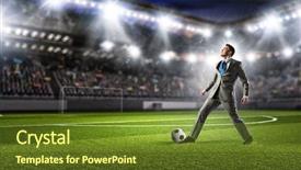  Presentation with leadership - Audience pleasing presentation consisting of soccer leadership - businessman kicking ball backdrop and a tawny brown colored foreground
