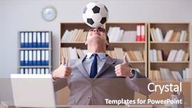  Presentation with football - Beautiful presentation theme featuring soccer leadership - businessman with football ball backdrop and a coral colored foreground