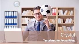  Presentation with motivation ball hill businessman - PPT theme consisting of soccer leadership - businessman with football ball background and a coral colored foreground