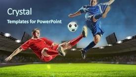  Presentation with two cute sisters playing - Beautiful presentation featuring soccer match - two football players in jump backdrop and a ocean colored foreground