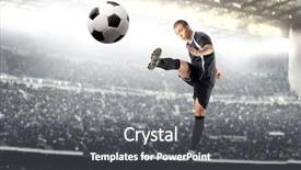  Presentation with football stadium - Presentation design consisting of soccer match - young man playing football background and a dark gray colored foreground