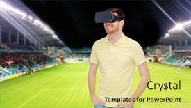  Presentation with artificial intelligence virtual reality - Slide set consisting of soccer match free - 3d technology virtual reality sport background and a  colored foreground
