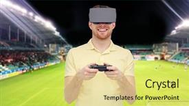  Presentation with virtual reality environments - Colorful slide deck enhanced with soccer match free - 3d technology virtual reality sport backdrop and a  colored foreground