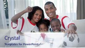  Presentation with goal image - Audience pleasing PPT theme consisting of soccer mom - composite image of family celebrating backdrop and a sky blue colored foreground