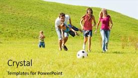  Presentation with parents - Cool new PPT layouts with soccer mom - excited parents with kids running backdrop and a yellow colored foreground