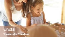  Presentation with family playing board game - Colorful slide deck enhanced with soccer mom - family playing foosball backdrop and a coral colored foreground