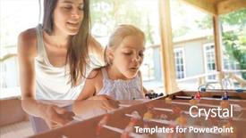  Presentation with family playing board game - Beautiful slides featuring soccer mom - family playing foosball backdrop and a coral colored foreground